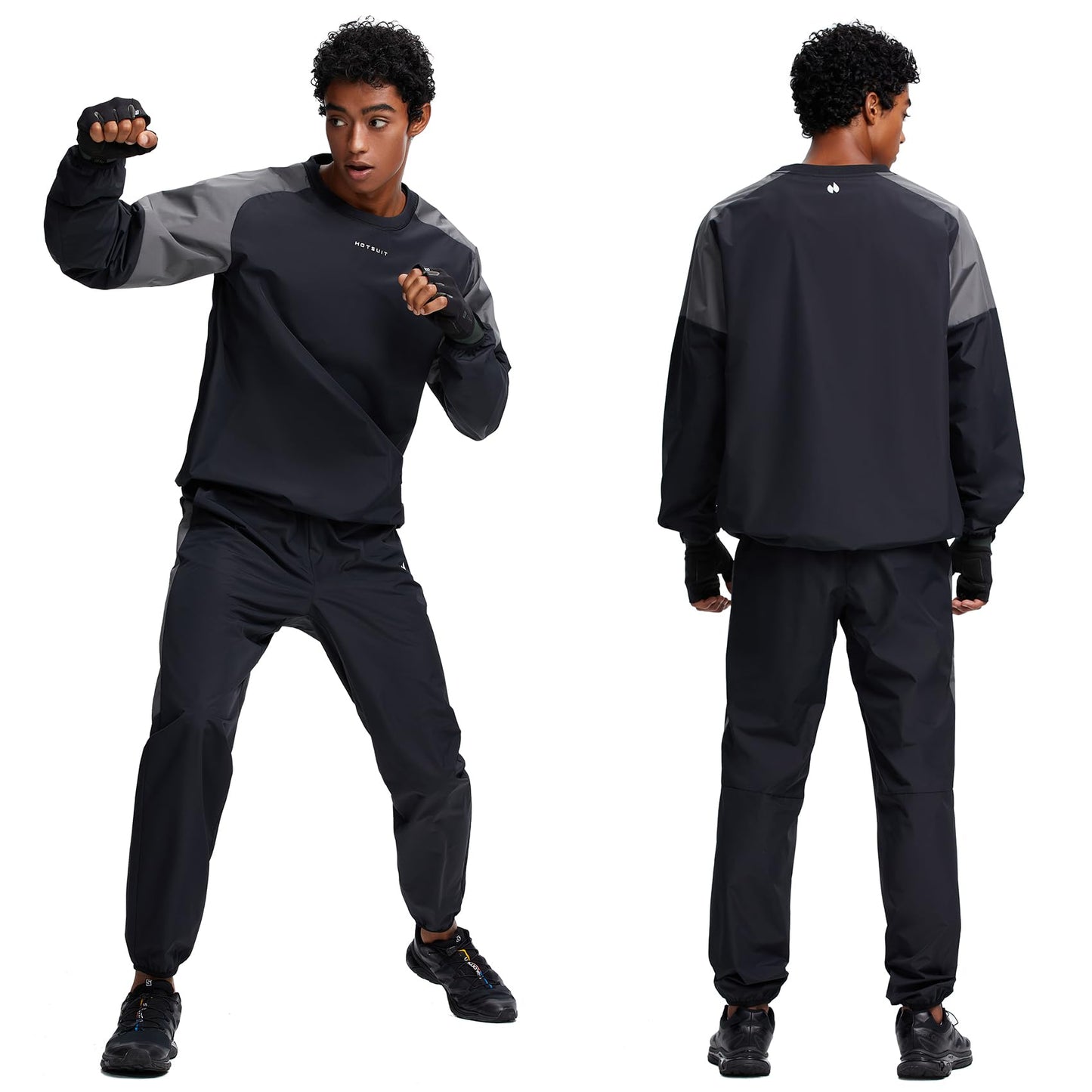 HOTSUIT Sauna Suit Men Sweat Suits Anti Rip Gym Exercise Workout Sauna Jackets Pants, Black, M