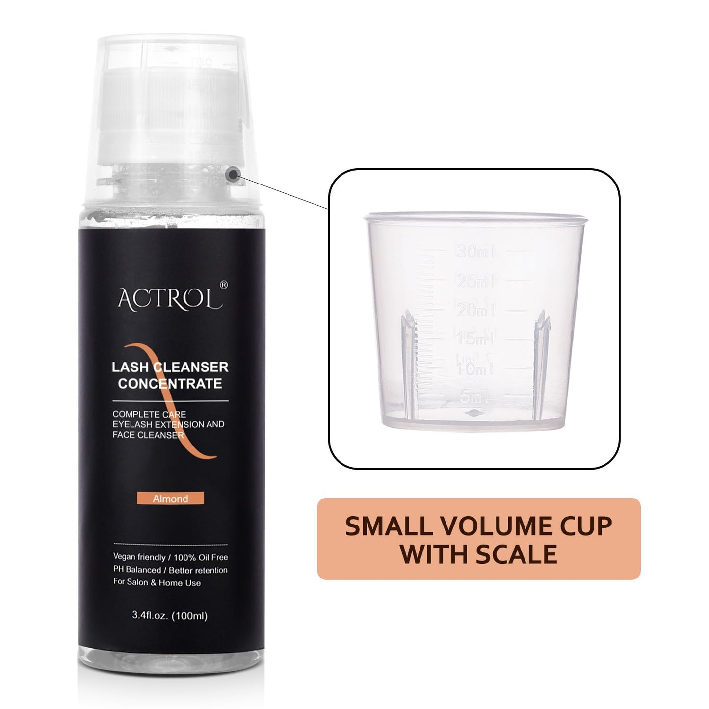 ACTROL Eyelash Cleanser Concentrate 100ml Almond Professional Lash Shampoo Foaming Cleanser Lash Wash Concentrate for Extensions Lashes with Salon Home Care-Makes 40 Bottles Almond