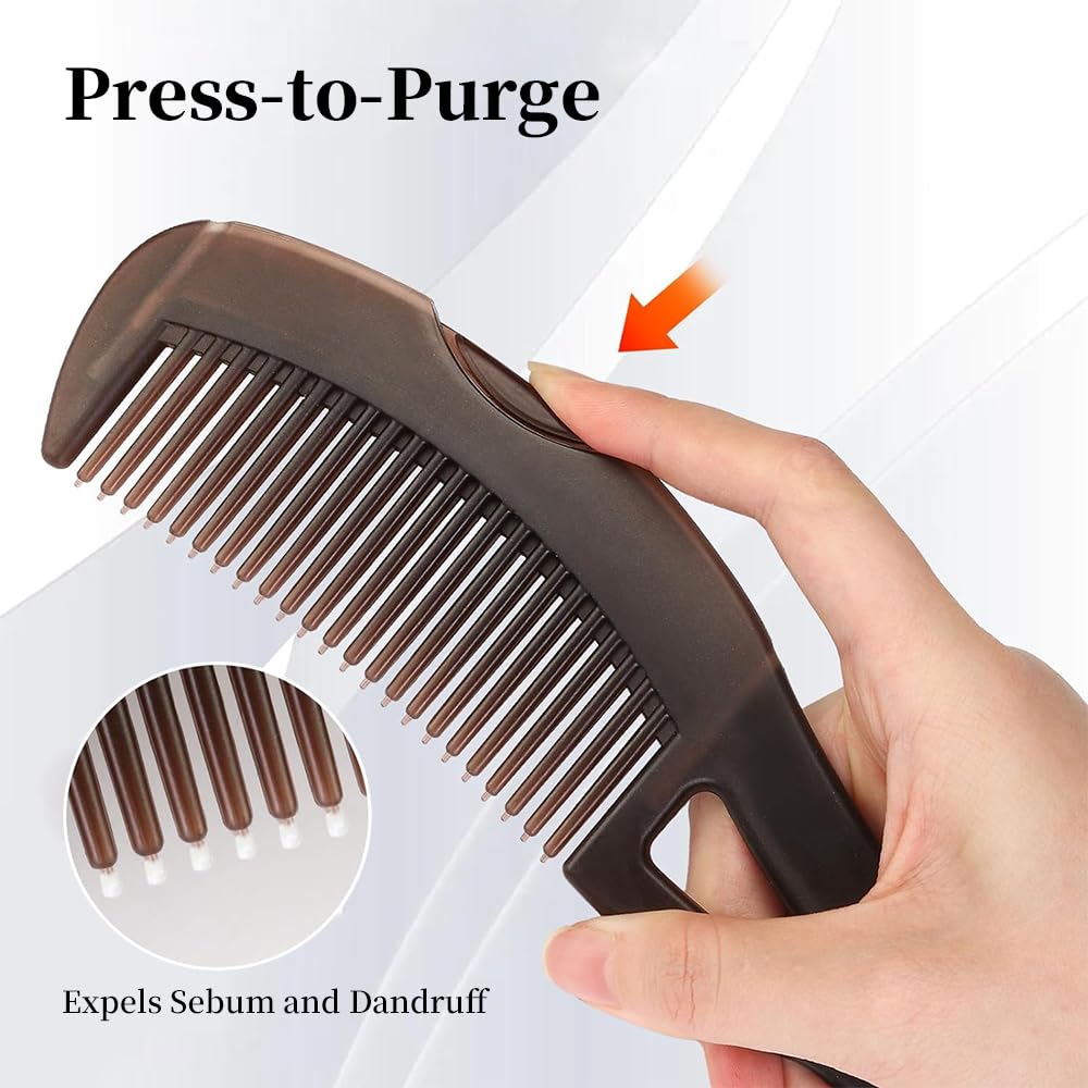 Dandruff Comb with Self-Cleaning Hollow Teeth & Massage Handle - Scalp Detox Comb for Flakes, Oil Removal - Dandruff Scalp Hair Brush for Women/Men/Kids