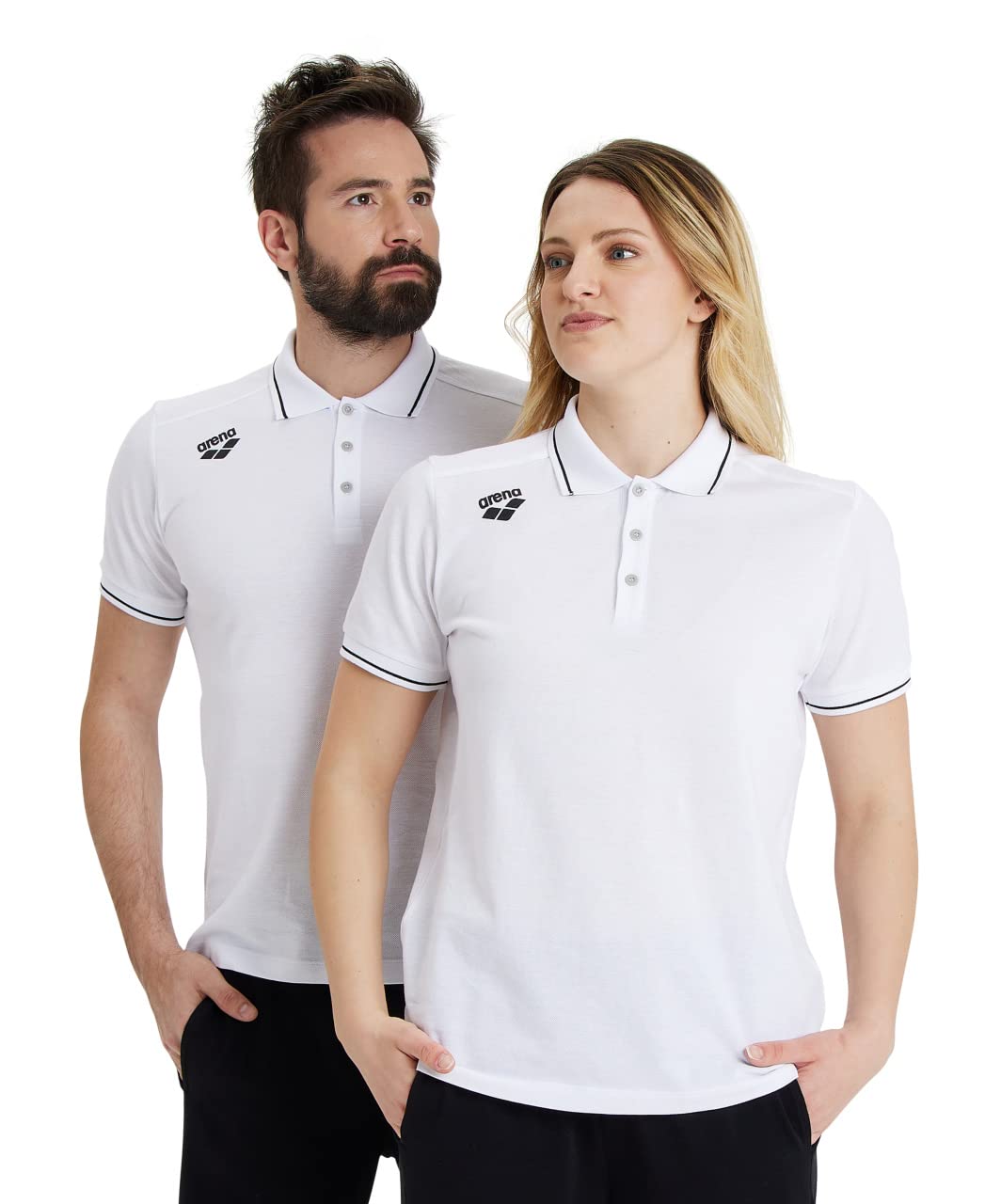 ARENA Unisex Team Solid Polo T-Shirt Short Sleeve Cotton Active Tee Regular Fit Athletic Top Gym Exercise Swimmers Training, White, Small