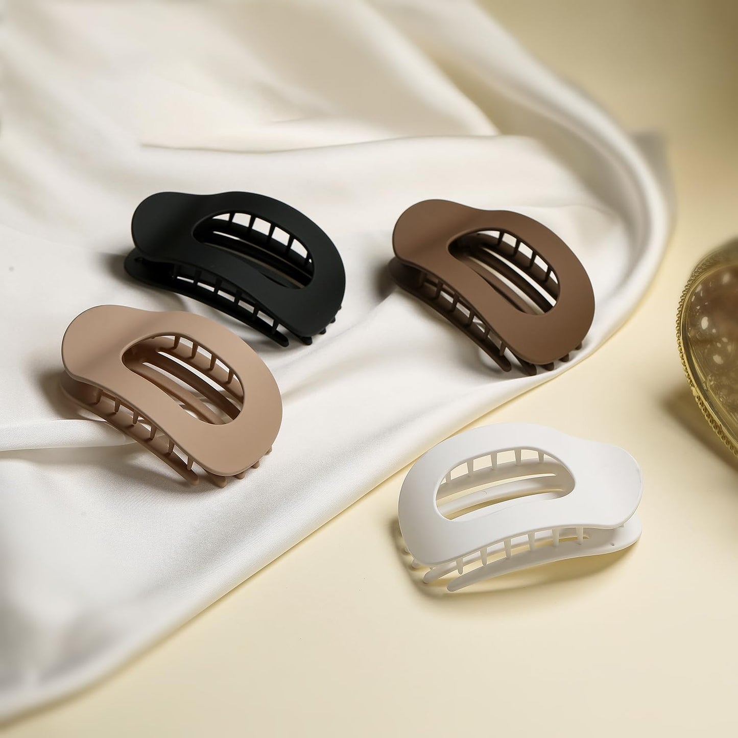 4 PCS Flat Hair Clips, Round Lay Down Hair Claw Clips for Women Girls, French Strong Hold Hair Barrettes for Thick Thin Hair,Comfortable Curved Flat Clips for Lying,Driving and More (Neutral Matte)