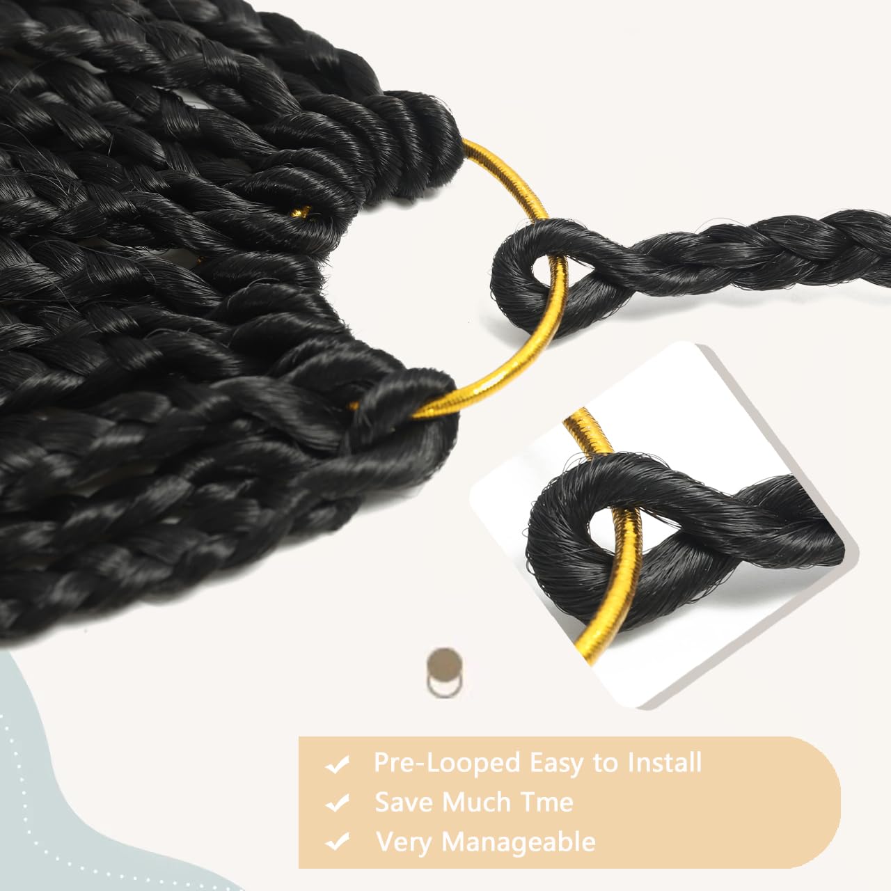 24 Inch Goddess Box Braids Crochet Hair Boho Box Braids Crochet Hair Bohemian Hippie Braids Pre-looped Boho Crochet Braids Natural Black Goddess Braids With Culy End for Woman