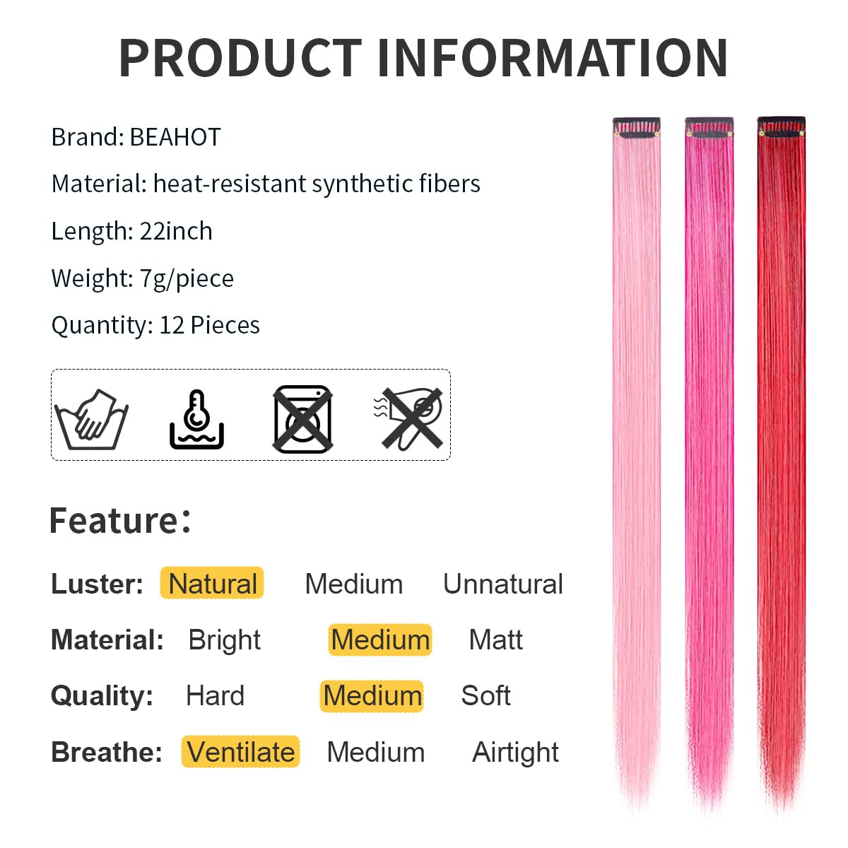 12 PCS Colored Clip in Hair Extensions, BEAHOT 22 Inch Rainbow Long Straight Hairpieces Clip in Synthetic, Halloween Cosplay Dress Up Fashion Party Christmas New Year Gift for Women Kids Girls, Purple