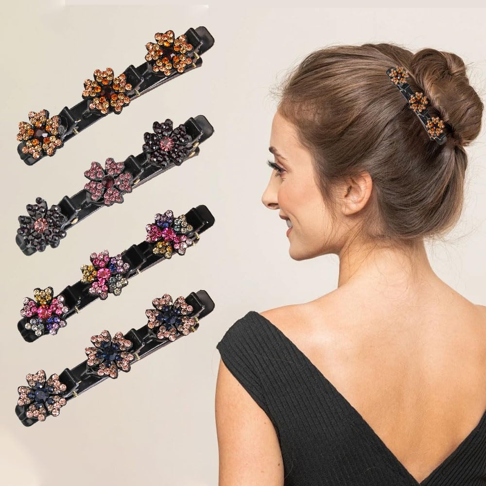 Sparkling Crystal Stone Braided Hair Clips, 2024 New Women's Braided Hair Clips, Short Hair Clips Duckbill Clips, Braided Hair Clips for Ladies and Girls Crystal Stone Hair Clips (Pearl-A)