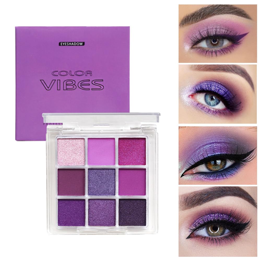 9 Colors Eyeshadow Palette - Purple Eyeshadow Theme, High Pigmented Blendable Matte & Glitter Shimmer Finishes, 24-Hour Long Lasting Eye Makeup for Christmas & Music Festivals(Purple)