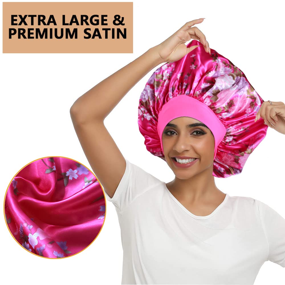 3PCS Extra Large Satin Bonnets for Sleeping, Hair Bonnets for Black Women Braids Curly Hair, E