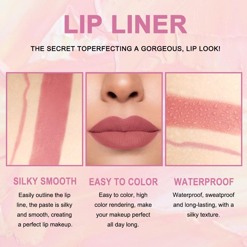 Kaely 2in1 Chestnut Antique Rose Lip Liner & Lipstick Set Kit for Women, DNM Matte Lips Kit with Lip Liner Lip Stains Long Lasting Waterproof 24 Hour Lipstick and Lip Liners Combo Lipliners Pencil 04
