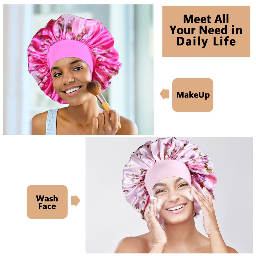 3PCS Extra Large Satin Bonnets for Sleeping, Hair Bonnets for Black Women Braids Curly Hair, E