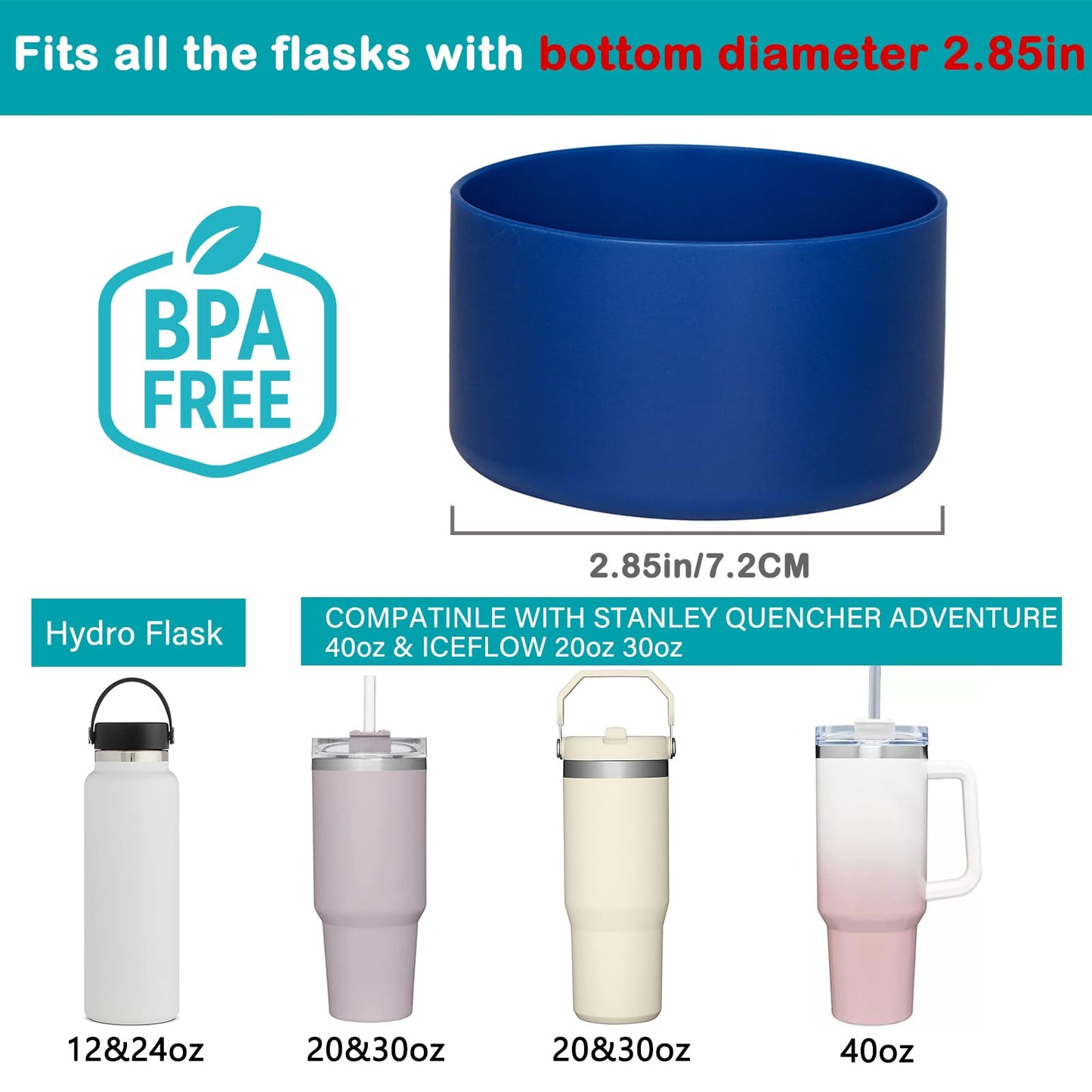 HEYSKAY 2pcs Protective Flask Silicone Boot Base for Stanley Quencher Adventure 40oz & Stanley IceFlow 20oz 30oz Tumbler, and Compatible with 12-24oz Hydro Sport Water Bottles,Yeti and More