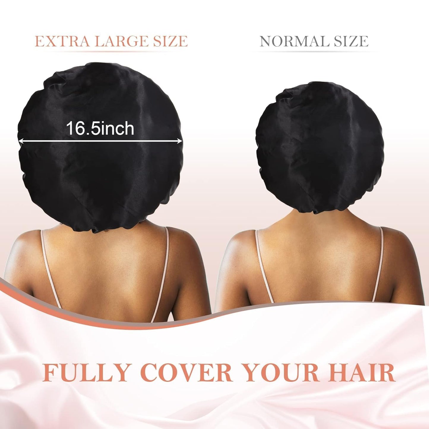 3Pcs Bonnet for Sleeping, Extra Silk Satin Hair Bonnets with Tie Band for Curly Hair Braids shower cap