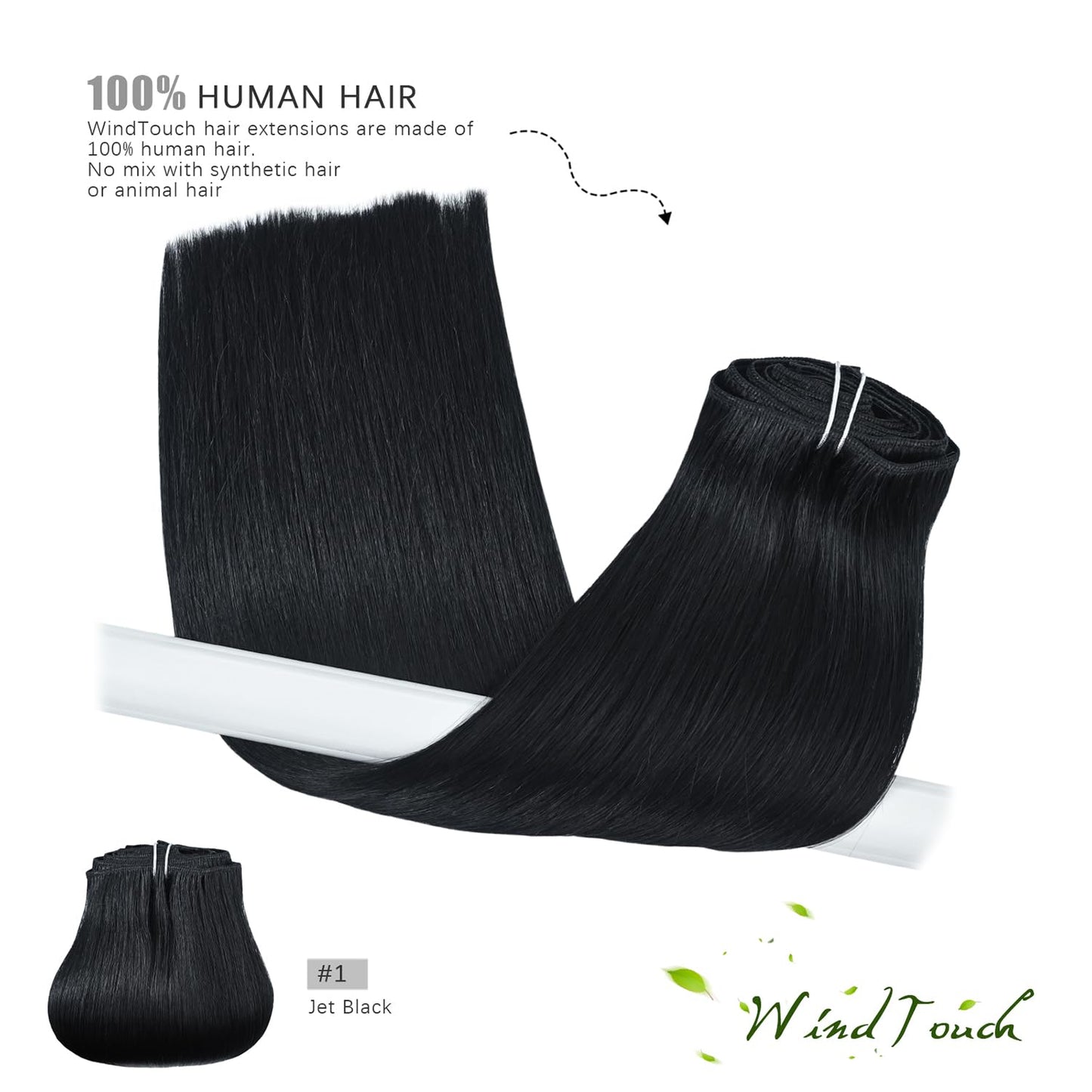 WindTouch Clip in Hair Extensions Real Human Hair #1 Jet Black Hair Extensions Remy Human Hair Full Head 16Inch 120g 7PCS Human Hair Clip in Extensions Black women