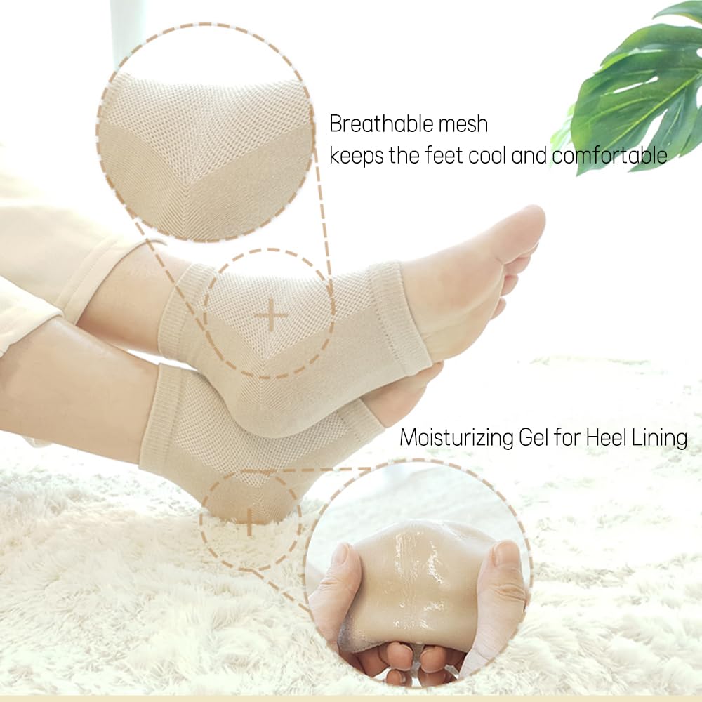Moisturizing Gel Heel Socks to Repair Dry Cracked Heel - Soften, Soothe, and Revitalize Your Feet, for Men and Women (White, 1 Pair)