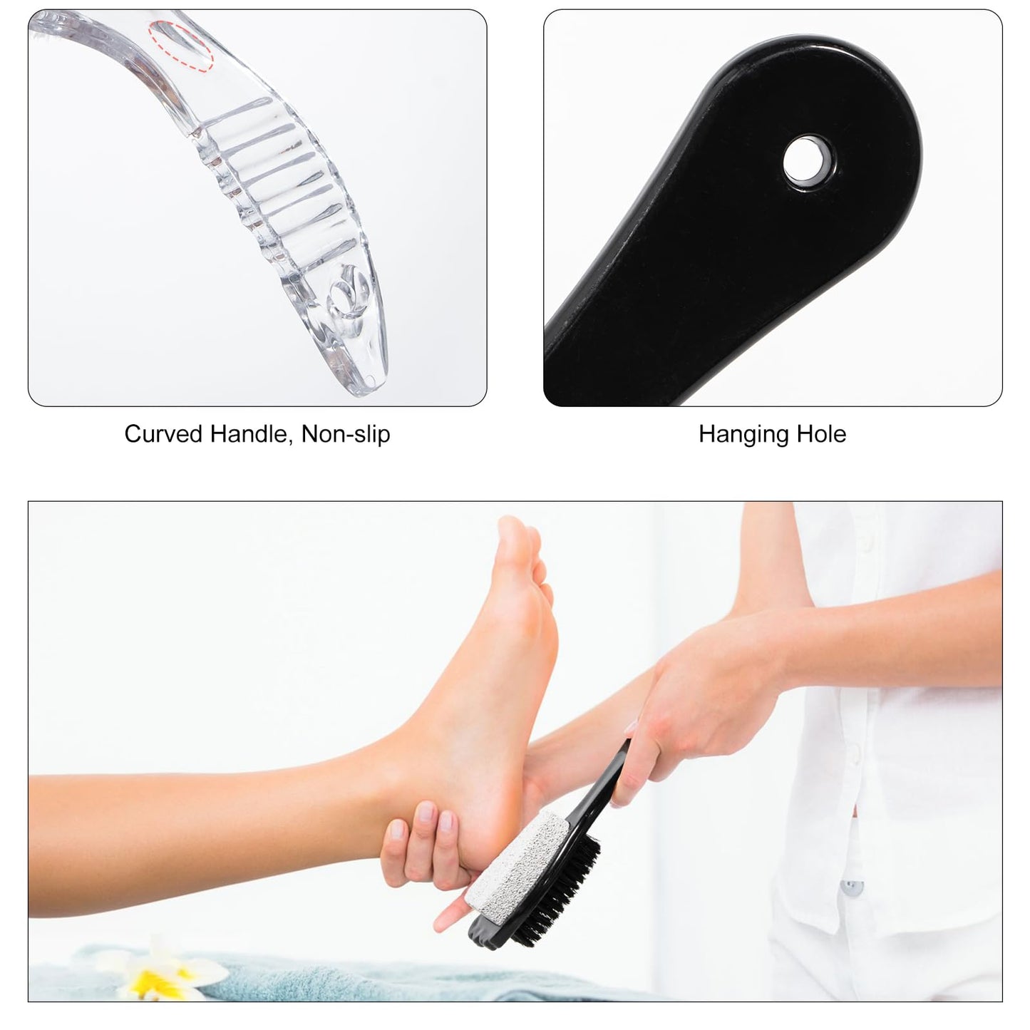 4 Packs Foot Pumice Stone Brush Callus Remover, Beomeen 2 in 1 Foot Shower Pedicure Scrubber with Handle, Foot File with Dense Bristles for Deep Cleansing and Exfoliation, Dry Skin Removal