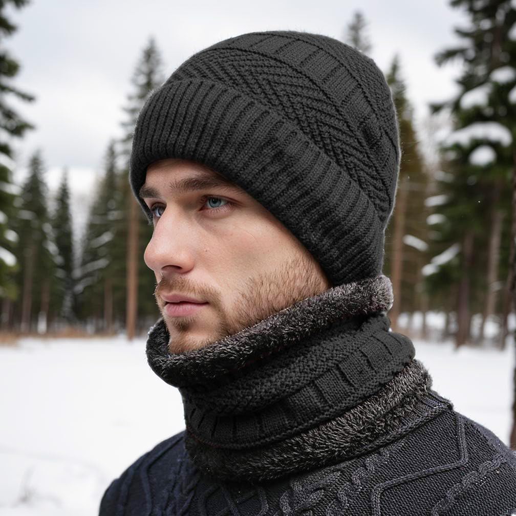 6 Pieces Winter Beanie Hat Scarf Gloves Set for Men and Women,Knitted Skull Cap Winter Hat Touchscreen Gloves Neck Warmer