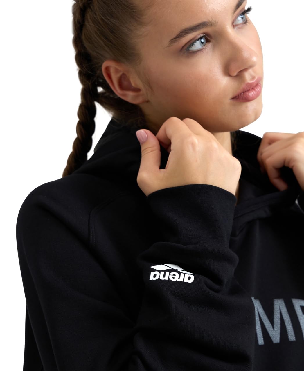 ARENA Unisex Adults Logo Swimmer Hooded Cotton Sweatshirt Men’s and Women’s Long Sleeve Regular Fit Hoodie Active Pullover Top, Black, X-Large