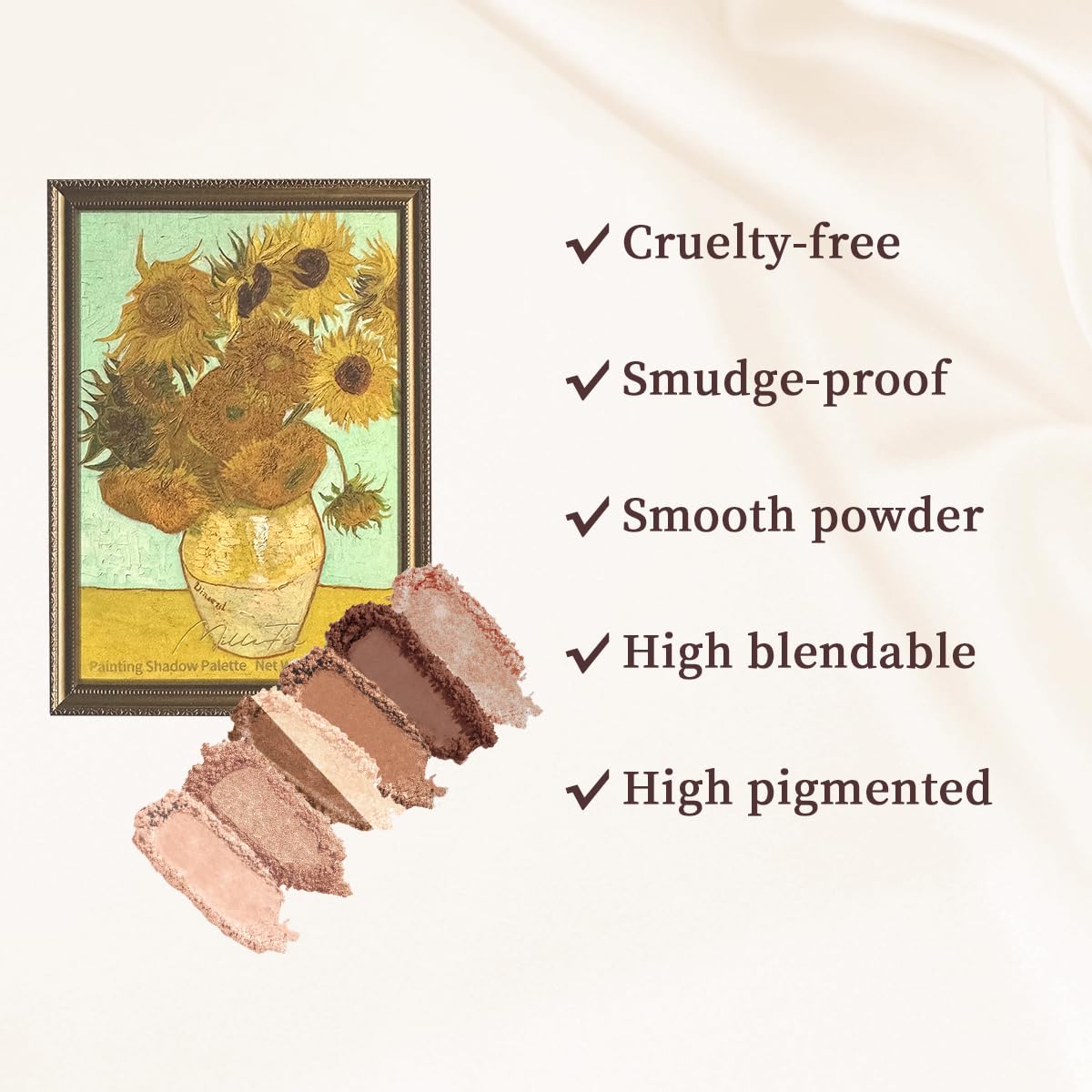 MilleFée Painting Shadow Palette 11 Sunflowers, Eyeshadow Palette, Warm Deep, Cruelty-Free, Smudge-Proof, Smooth Powder, High Blendable, High Pigmented