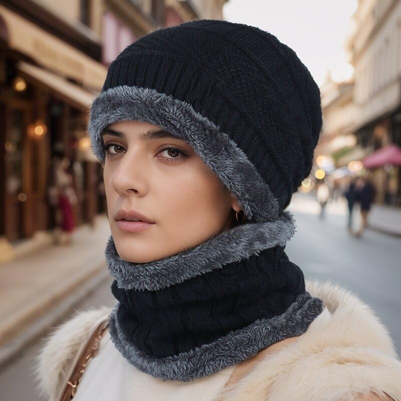 6 Pieces Winter Beanie Hat Scarf Gloves Set for Men Women,Knitted Skull Cap Winter Hat Touchscreen Gloves Neck Warmer for Cold Weather