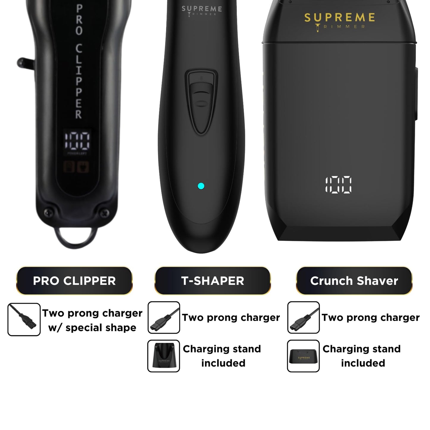 Supreme Trimmer 3-in-1 Barber Bundle | Pro Clipper, T-Shaper Trimmer & Crunch Foil Shaver | Professional Beard Trimmer Men’s Hair Clipper Kit | Black