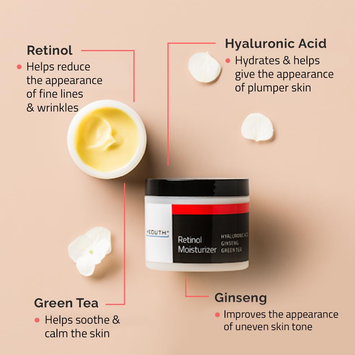 YEOUTH Retinol Cream for Face, Retinol Face Cream for Women and Men with Hyaluronic Acid and Green Tea, Night Moisturizer for a Smoother Appearance 1oz