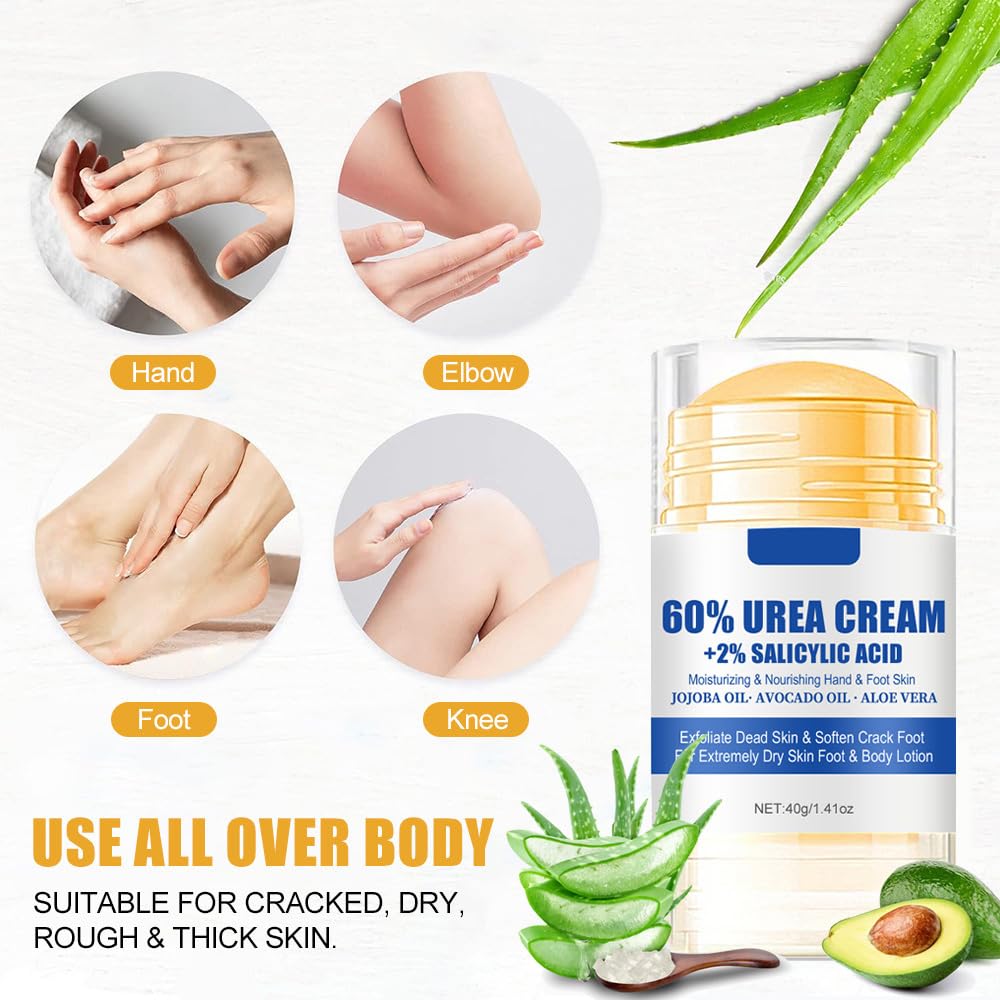 60% Urea Cream plus 2% Salicylic Acid Foot Cream for Removing Calloused Skin, Cracked Hands Feet Moisturizes & Hydrates, Maximum Strength Skin Barrier Repair Hand Cream 1.41 oz