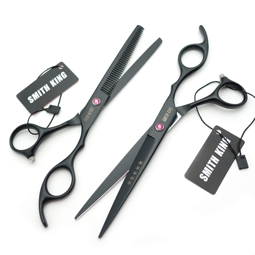 7.0 Inches Hair Cutting Scissors Set with Combs Lether Scissors Case,Hair cutting shears Hair Thinning shears For Personal and Professional (Black)
