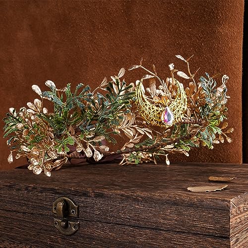 MOSTORY Elf Flower Crown Headband - Woodland Fairy Headpiece Forest Elven Headband Floral Leaf Circlet for Women Renaissance Renfaire Halloween Fairy Core Party Cosplay