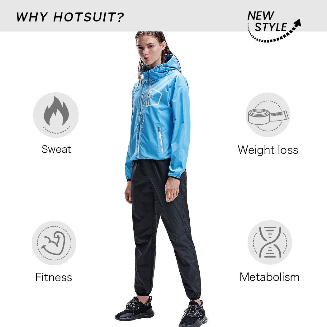 HOTSUIT Sauna Suit Women Durable Boxing Sweat Suits Gym Workout Exercise Sauna Jacket Pants, Blue, S