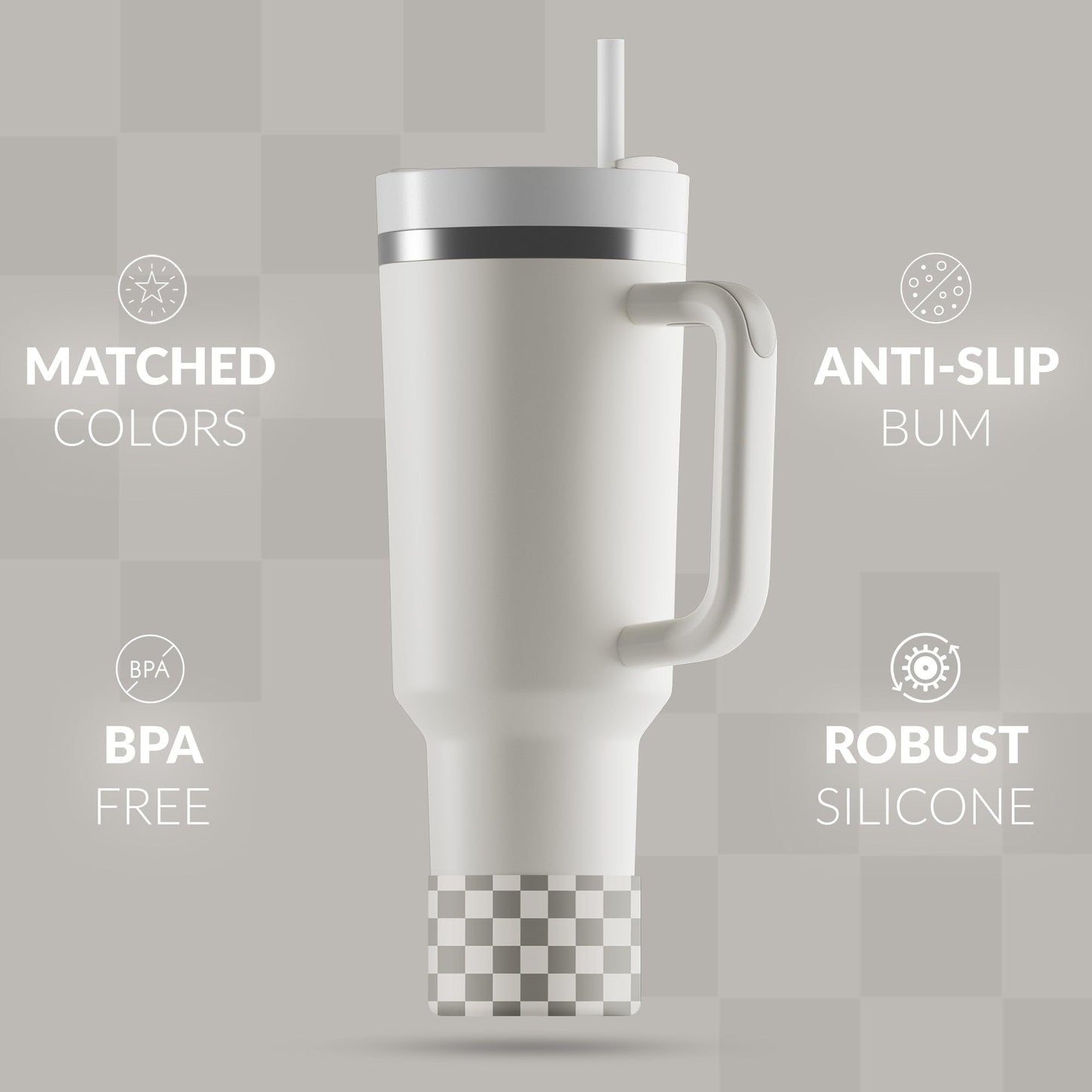 REUZBL Checker Silicone Bottle Boot Sleeve for Stanley Tumblers 20-40oz, Hydro Flask Tumblers, Simple Modern Tumblers, Iron Flask Tumbler, Similar Tumblers, Tumbler Water Bottle Accessory