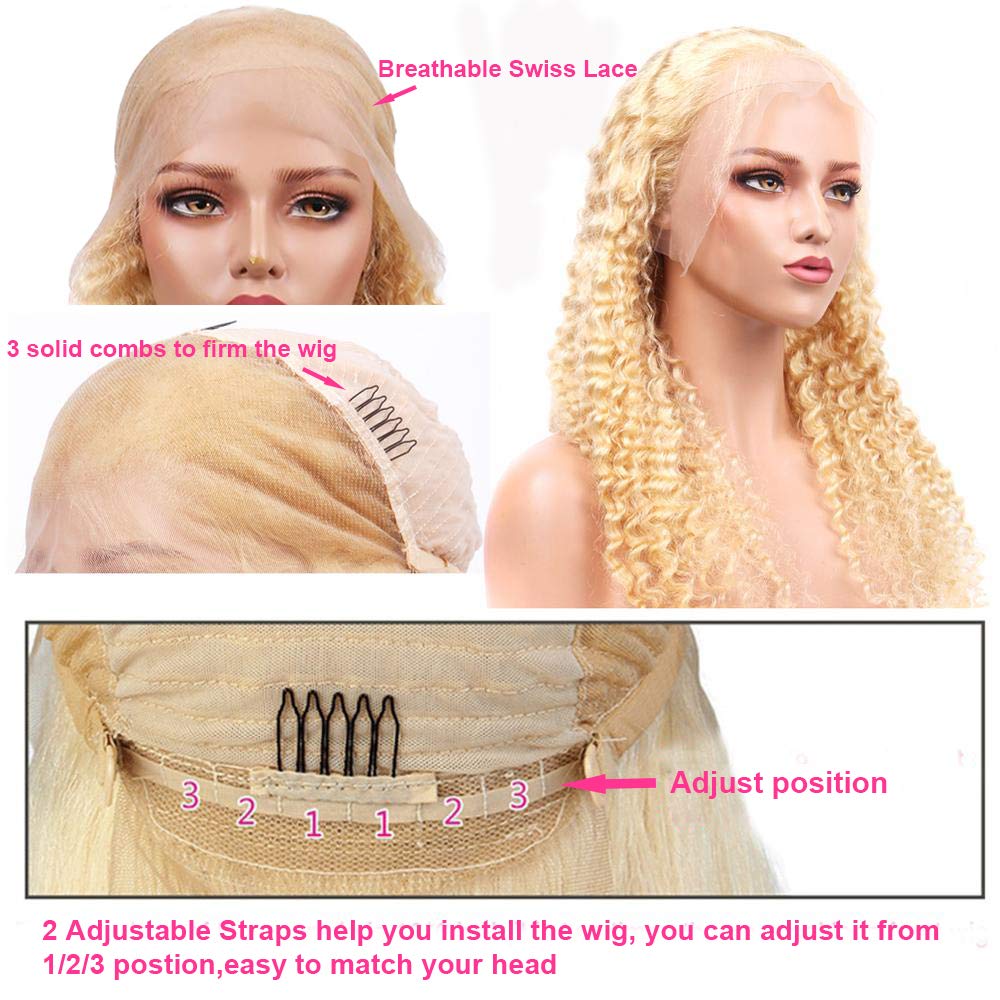 613 Human Hair Wig Deep Wave 13x6 HD Transparent Lace Frontal Wigs for Women Deep Parting Pre Plucked 613 Blonde Wig with Baby Hair 150% Density 20 Inch Curly Glueless Brazilian Virgin Hair