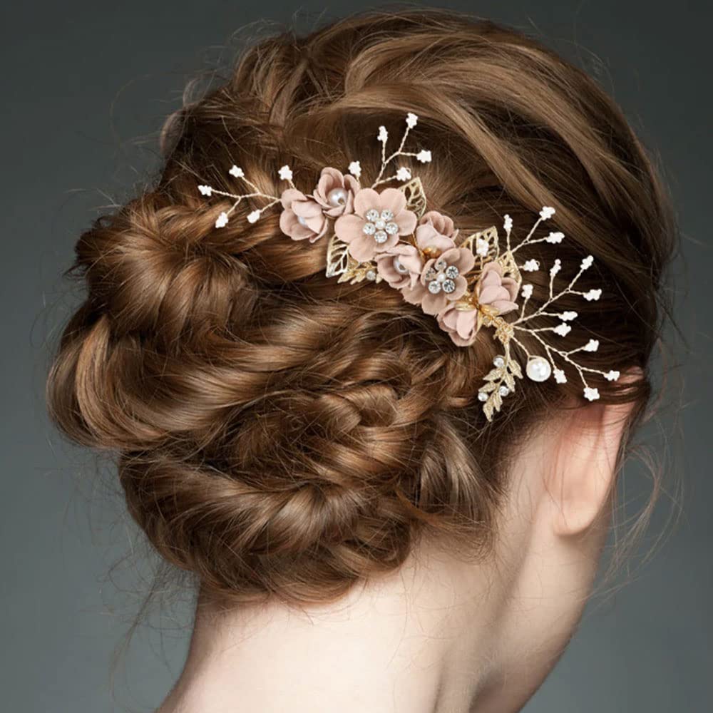 inSowni 20 Pack White Dusty Pink Blue Flower Bridal Wedding Hair Side Combs+Flower Hair Pins+Twist Spiral Pearl Hair Pins Floral Hair Pieces Headpieces Accessories for Brides Bridesmaids Women Girls