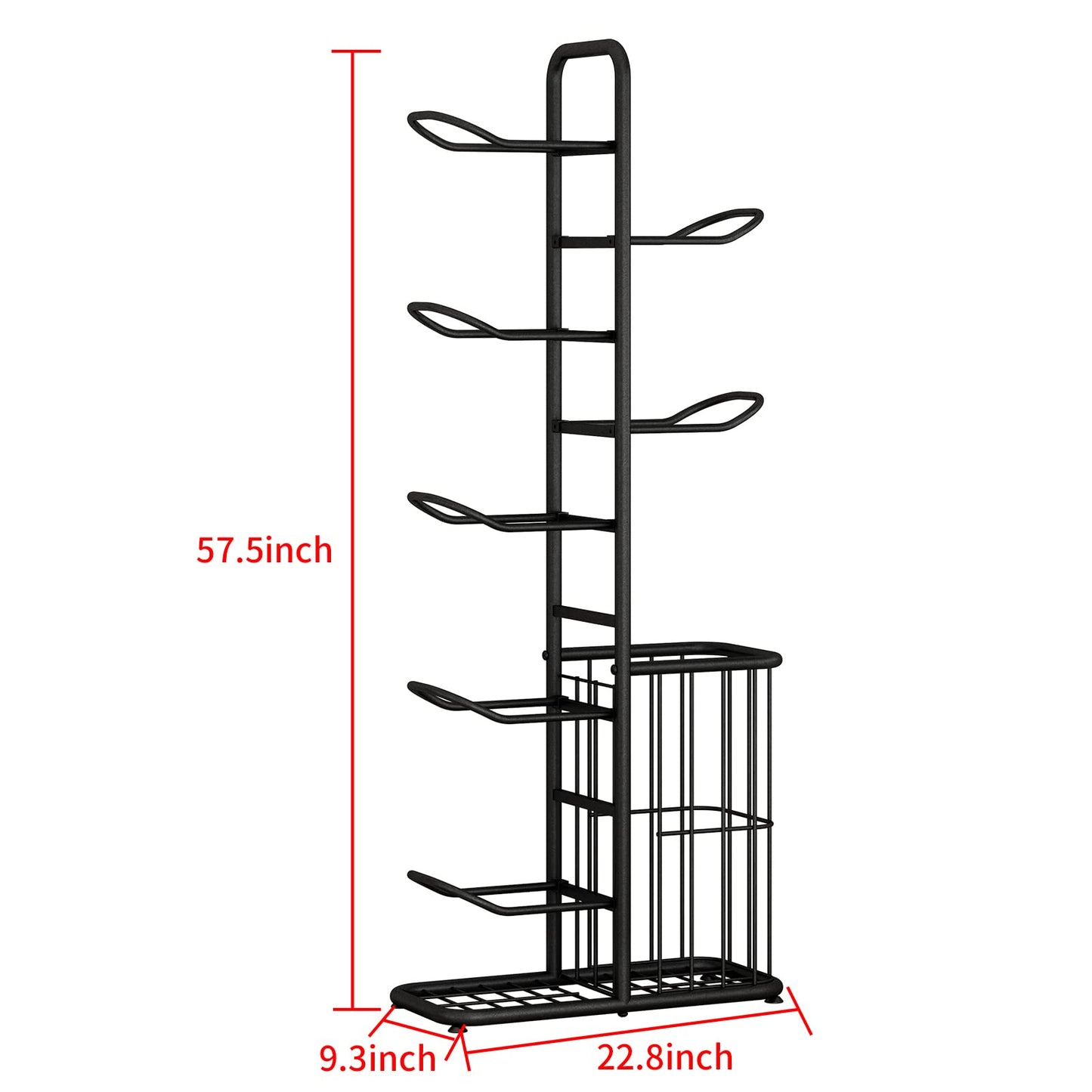 MLUPODY 7-Ball Sports Equipment Storage Rack with Ball Holder and Basketball Rack, Athletic Gear Organizer ball Stand - Organize Toys, Sports Gear and More, 57.5" (Black)