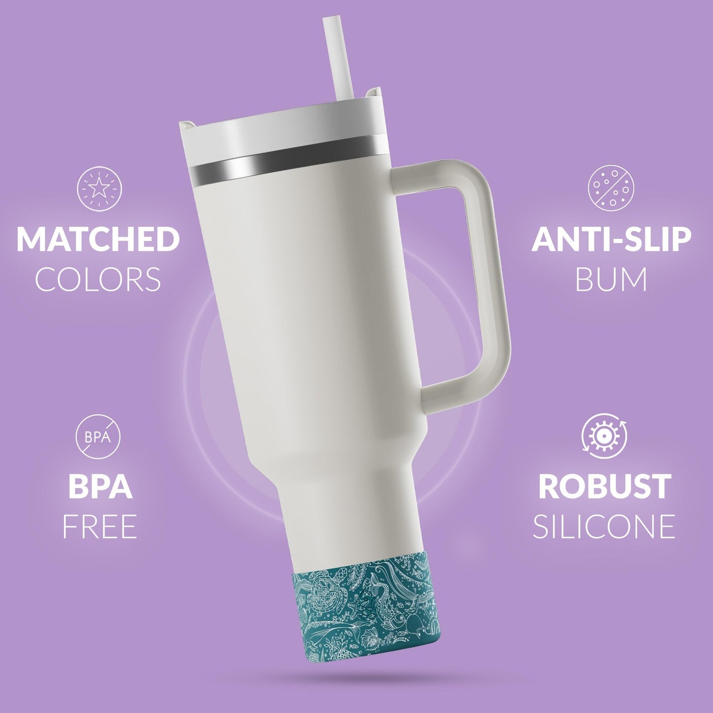 REUZBL Ocean Life Silicone Bottle Boot Sleeve for Stanley Tumblers 20-40oz, Hydro Flask Tumblers, Simple Modern Tumblers, Iron Flask Similar, Owala Tumblers, Tumbler Water Bottle Accessory