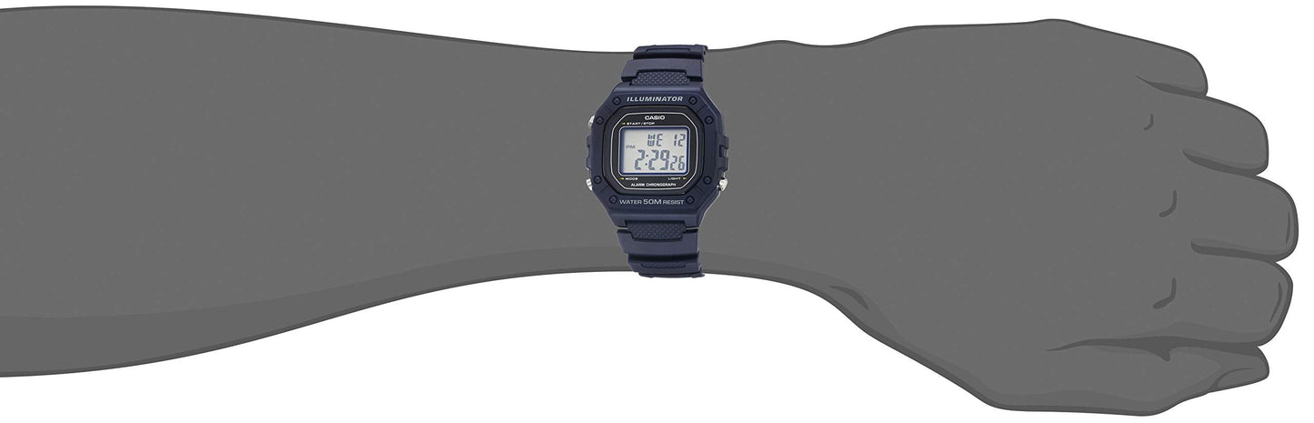 Casio W218H Series | Men’s Digital Watch | Blue/Blue | 50M WR | 1/100 Second Stopwatch | 100 SEC Chronograph | LED Backlight | Countdown Timer | Daily Alarm | Hourly Time Signal | 7 Year Battery