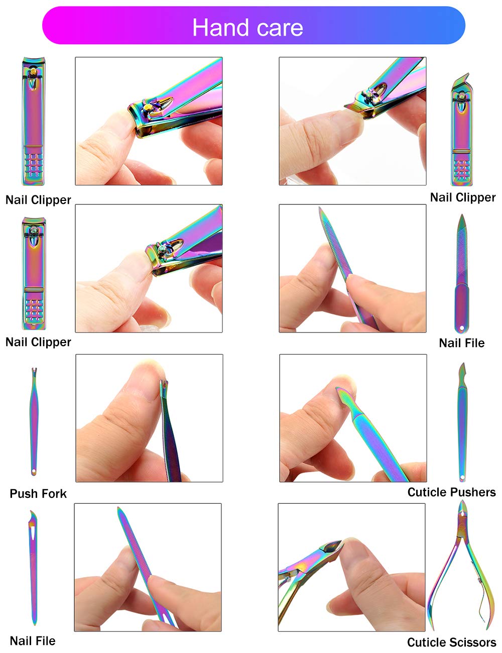 2024 Rainbow Manicure Kits 18 Pcs Nail Clippers for Women Gift SFYDOM Women's Rainbow Leather Manicure Set (18-RainbowManicure Kits)