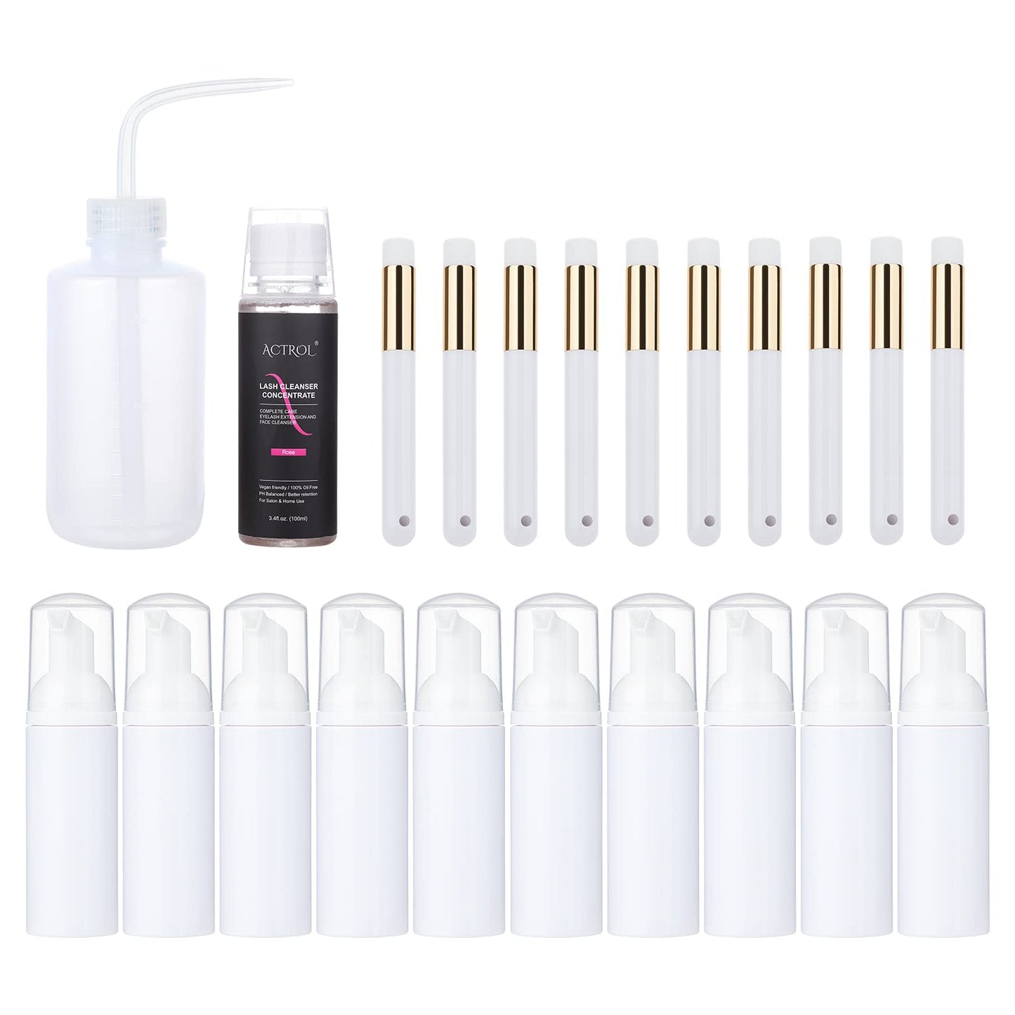 ACTROL Eyelash Cleaner Concentrate Set Rose 100ml Eyelash Extension Shampoo Natural Foaming Cleanser 60ml Bottled Cleansing Brush Paraben and Sulfate Free Lashes & Salon Home Care Eyelash Shampoo