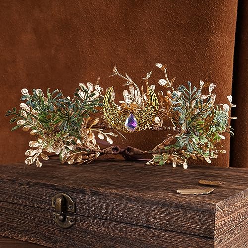 MOSTORY Elf Flower Crown Headband - Woodland Fairy Headpiece Forest Elven Headband Floral Leaf Circlet for Women Renaissance Renfaire Halloween Fairy Core Party Cosplay