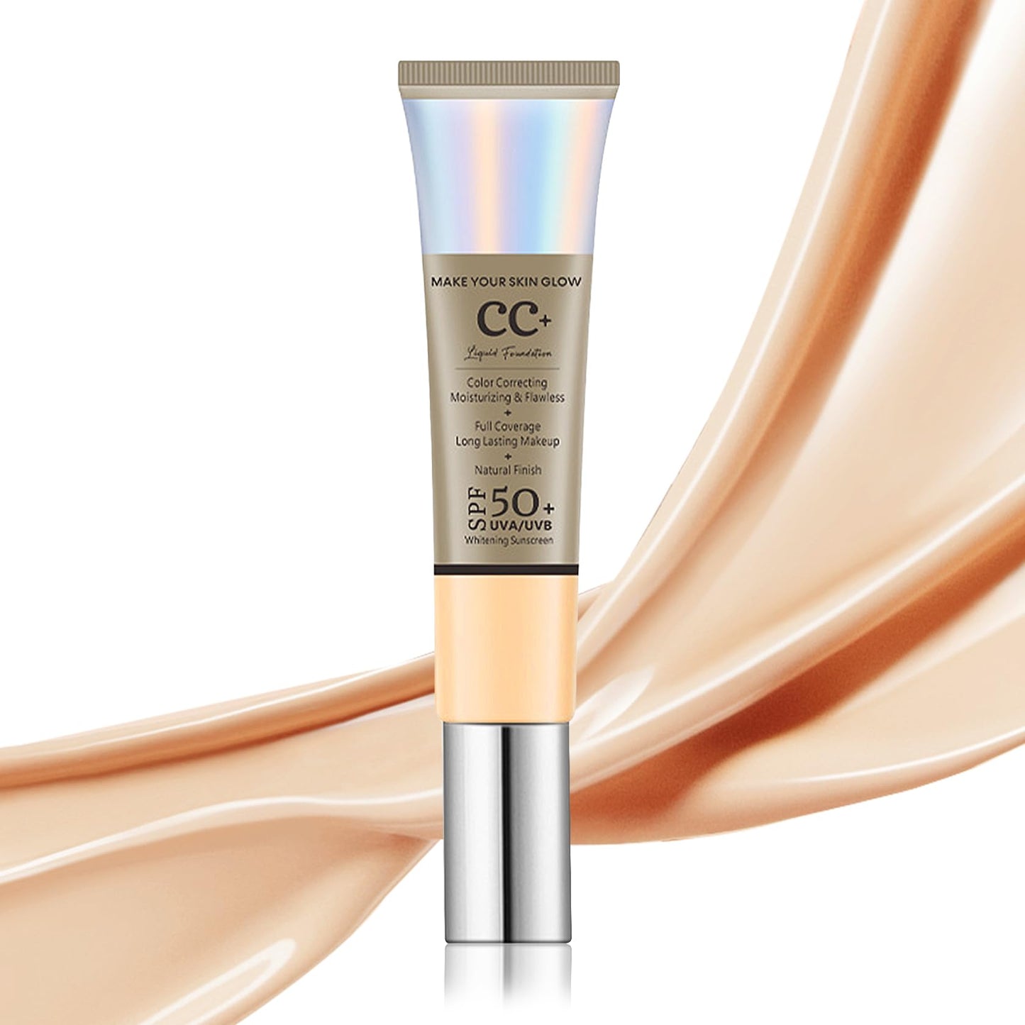 2PCS Full Coverage Concealer Foundation Set,Moisturizing BB Cream,Long Lasting Hydrating Lightweight CC Cream with Makeup Brush,Oil Control Face Moisturizer SPF 50 PA++++ Sunscreen(E)