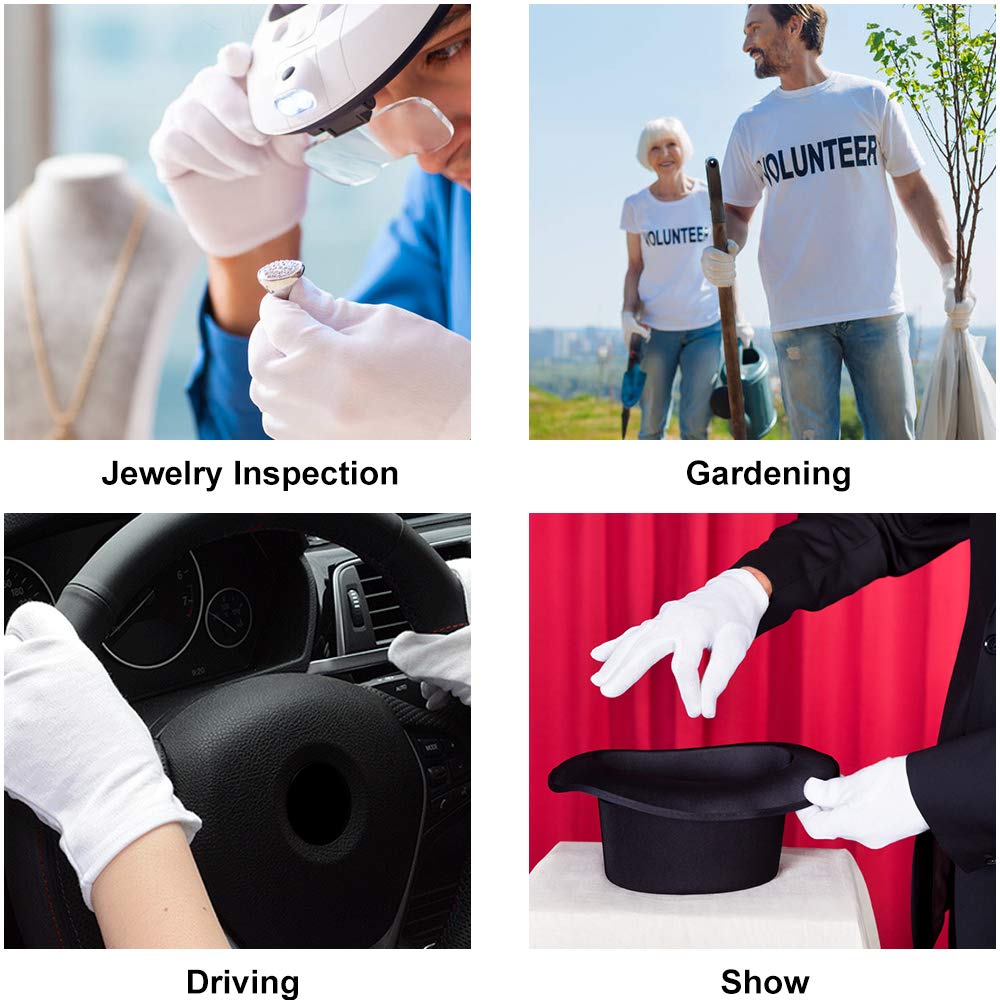 7 Pairs White Cotton Gloves for Dry Hands Sleeping, Washable Lotion Eczema Moisturizing Gloves Overnight for Women Men Halloween Wedding Costume, Safety Work Liner for Serving Inspection