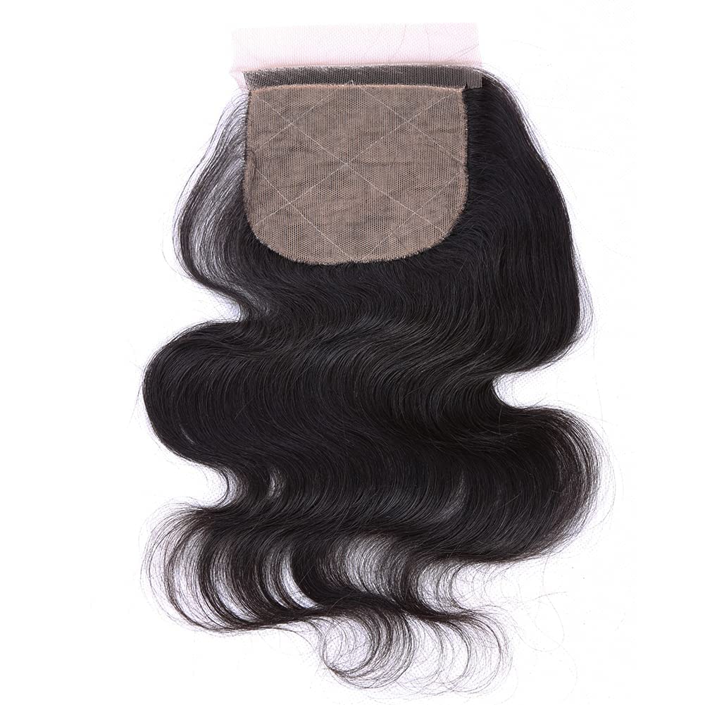 Greatremy 16" Silk Base Closure with Baby Hair Body Wave Virgin Hair Closure 4"X4" Free Part Natural Color