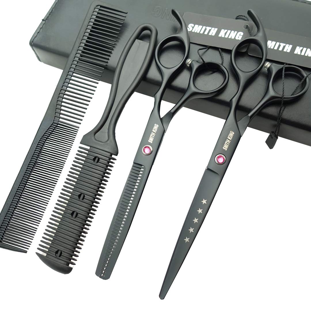 7.0 Inches Hair Cutting Scissors Set with Combs Lether Scissors Case,Hair cutting shears Hair Thinning shears For Personal and Professional (Black)