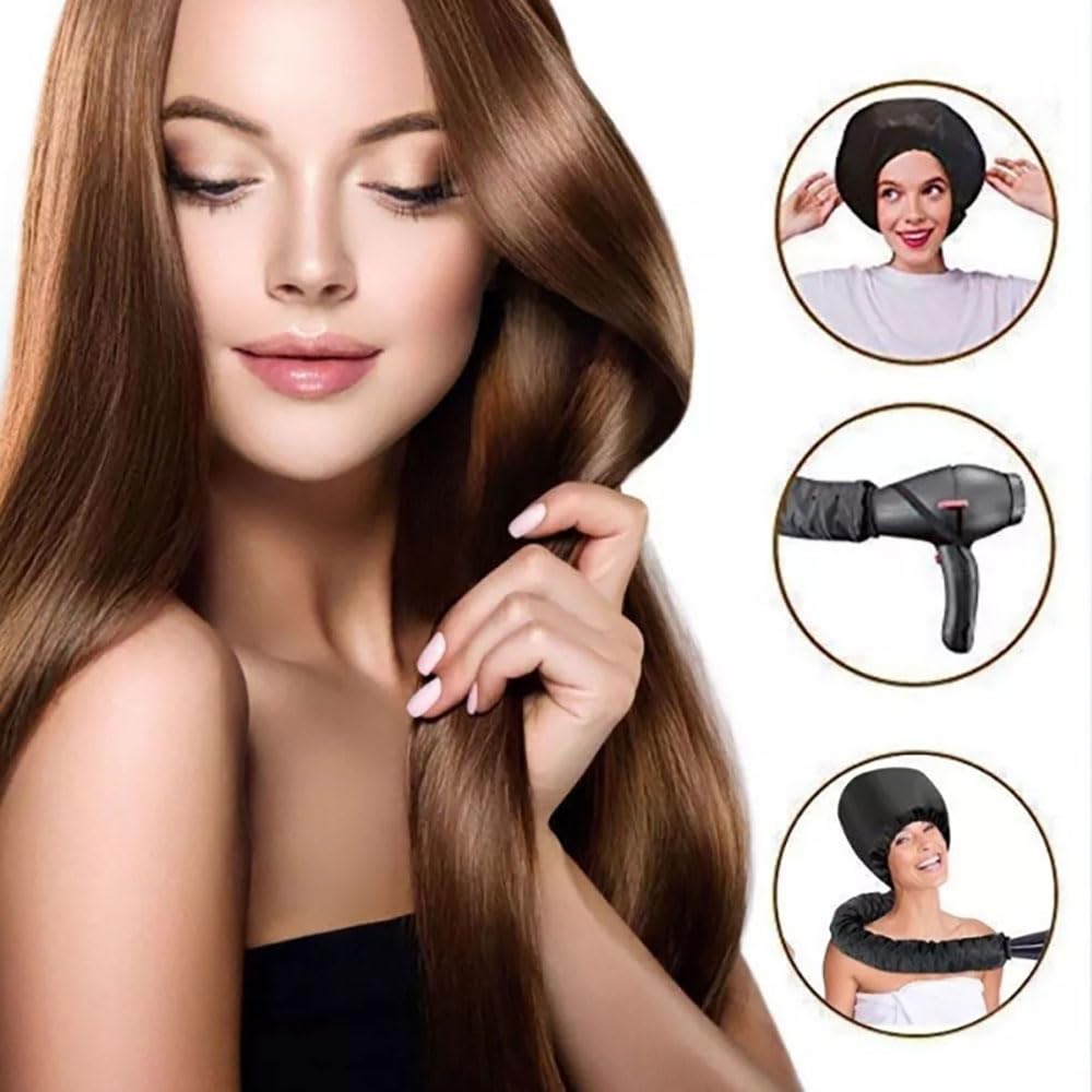 Acnyddlw Hair Dryer Bonnet, Bonnet Hair Dryer Attachment, Upgraded Hair Dryer Bonnet with Chin Strap and Longer Extended Hose, Adjustable Dryer Cap with Headband with 10 Silicone Hair Curlers
