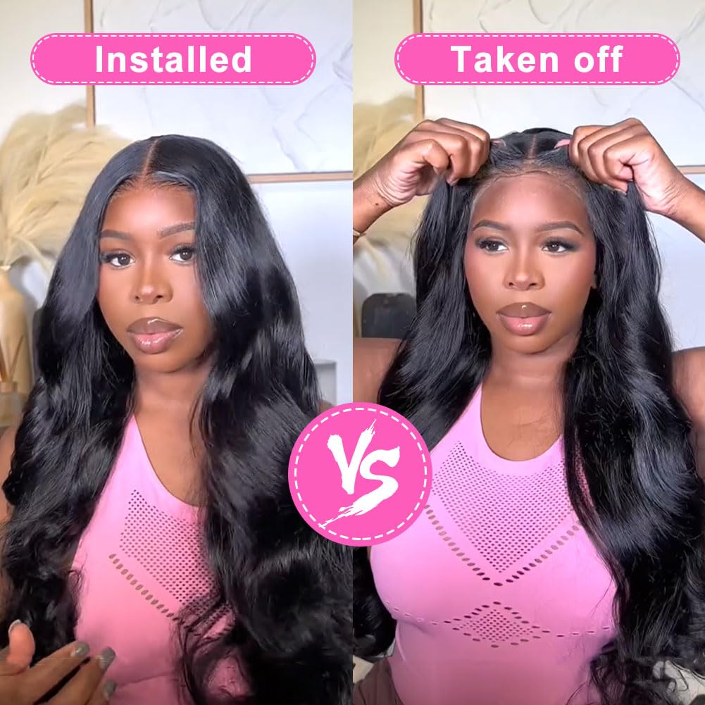 Uveous 5X5 HD Lace Closure Wigs Human Hair Wear and Go Glueless Wigs Human Hair Pre Plucked Pre Cut Lace No Glue Body Wave Lace Front Wigs for Women 22 inch