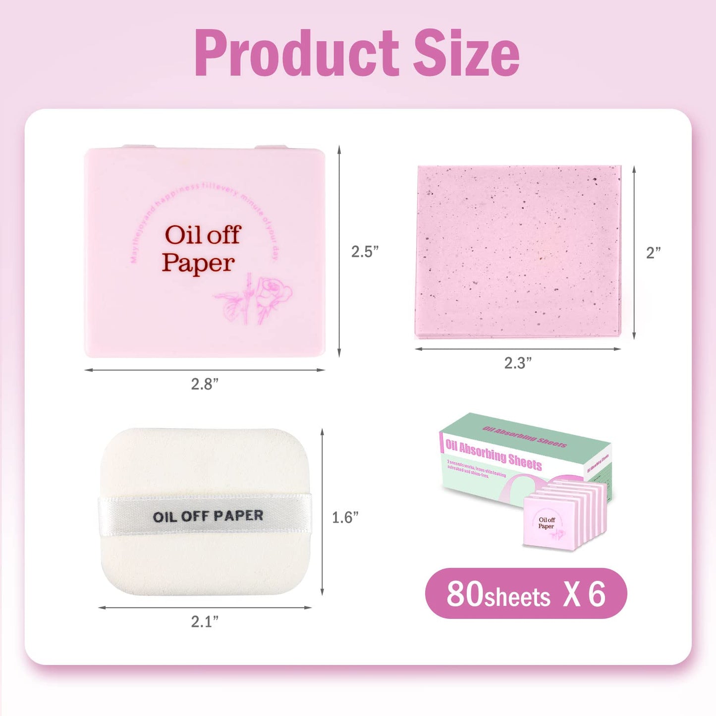 480Pcs/6Boxs Oil Absorbing Sheets for Face, Face Oil Blotting Sheets with Portable Mirror Case & Makeup Puff (80 sheets/set), Natural Soft Hemp Oil Off Paper for Home Office Travel (Rose * 6 Pack)