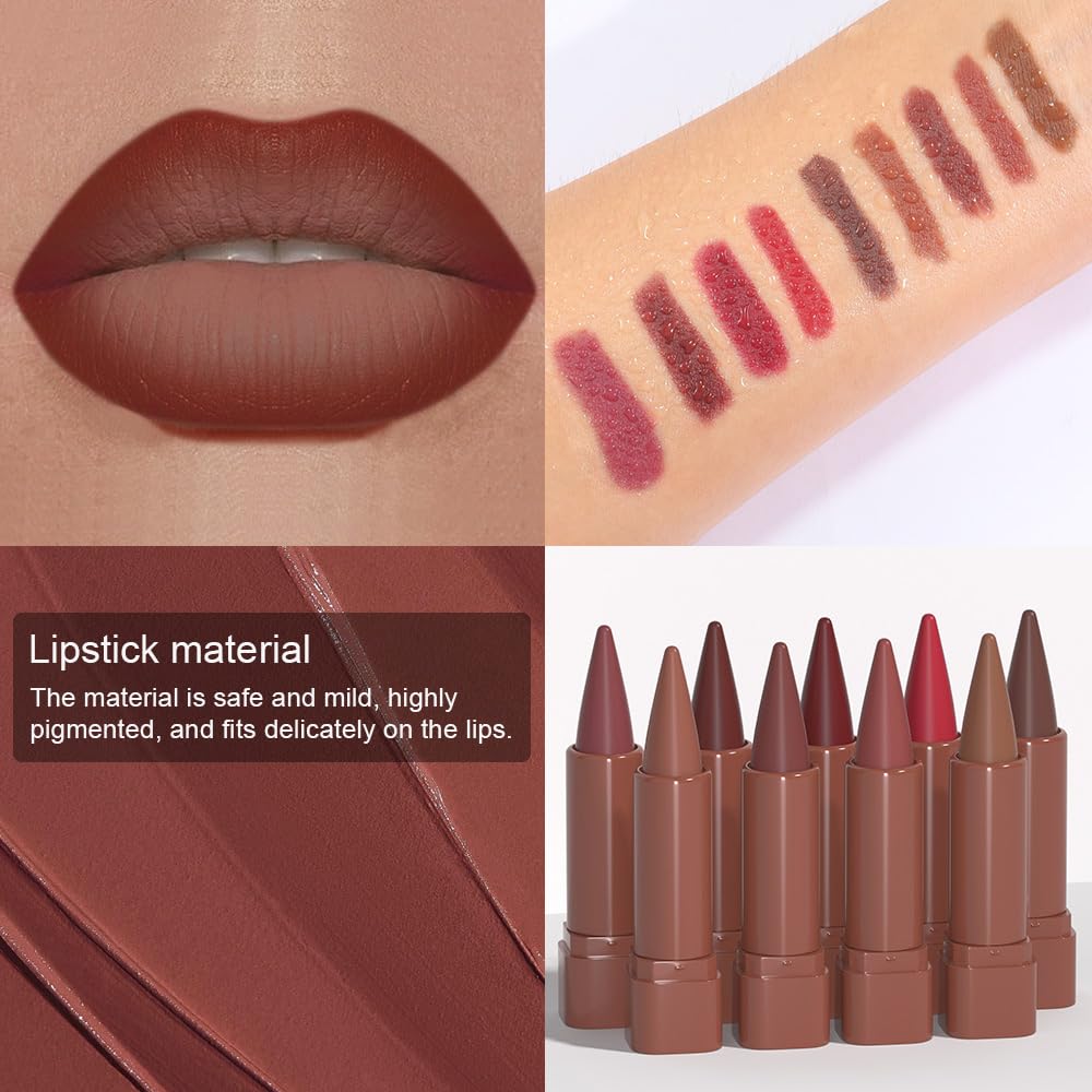 2-in-1 Gradient Lip Liner and Lipstick Lip Combo Set, Matte Lipstick Crayon Lip Liner pencil, High Pigmented Long Lasting Waterproof Smudge Proof Lip Liner (03#Reddish Brown, 1 Count (Pack of 1))
