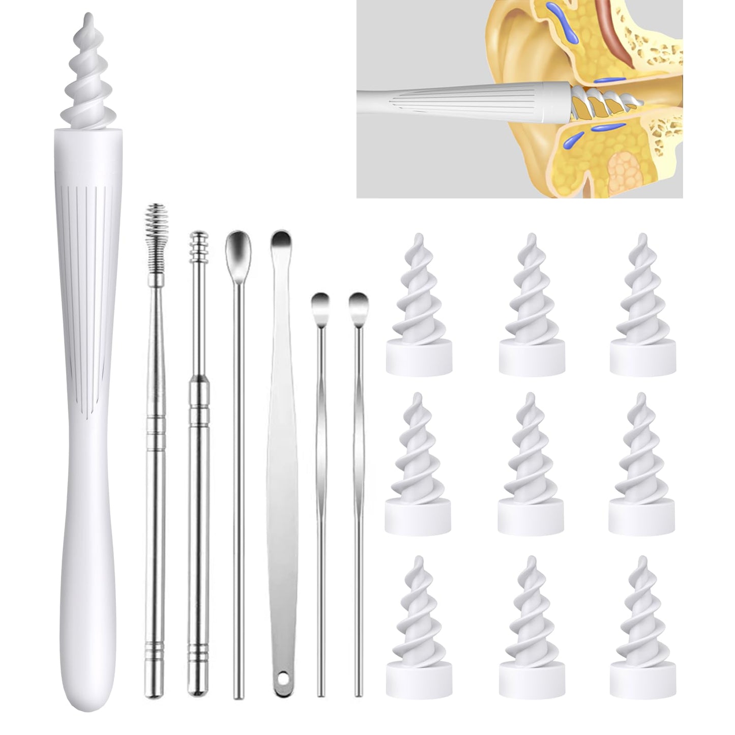 7 in 1 Ear Wax Removal, 2025 Q-Grips Ear Wax Removal Tool Reusable and Washable Replacement Soft Silicone Tips for Cleaner Earwax, Ear Wax Removal Kit Contains 7 Types of Ear Cleaner Tools