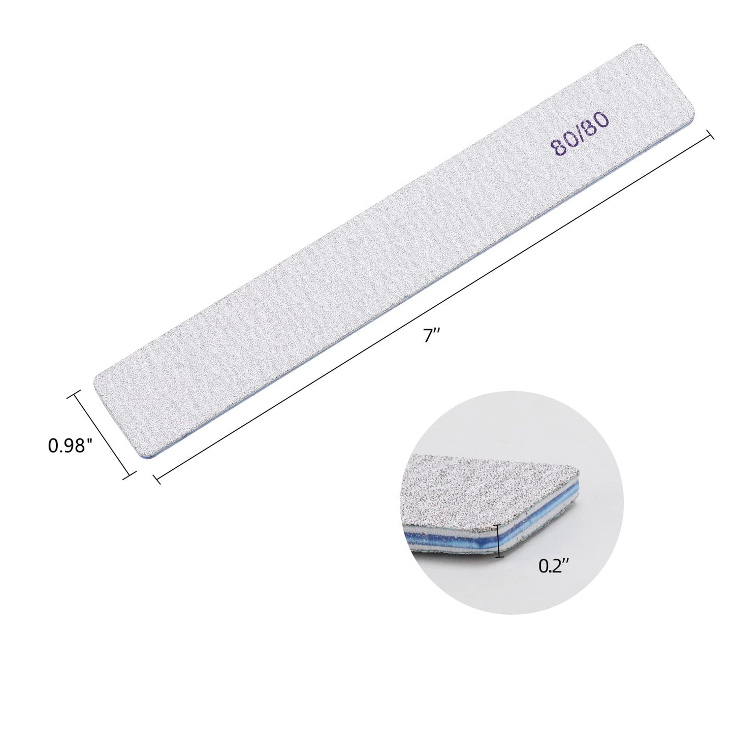 50 Count Rectangle Nail Files for Acrylic Nails, 80 Grit Coarse Nail File Reusable Emery Boards Manicure Tools