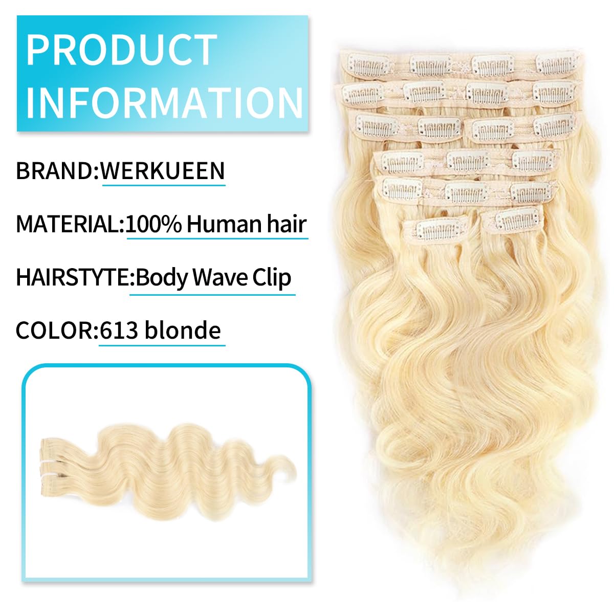 613 Body Wave Clip in Hair Extensions Seamless Clip ins Hair Extensions Real Human Hair Deep Wave Real Blonde Human Hair Clip in Extensions Women 8Pcs 100g 20 Clips