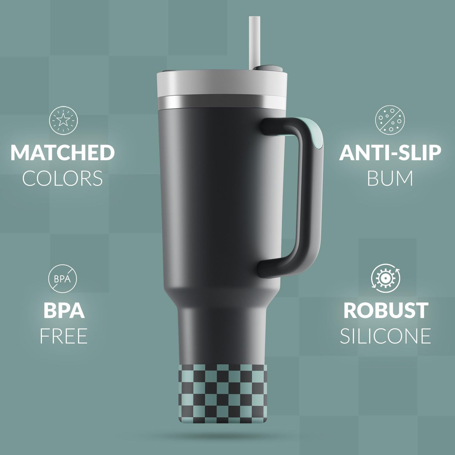 REUZBL Checker Silicone Bottle Boot Sleeve for Stanley Tumblers 20-40oz, Hydro Flask Tumblers, Simple Modern Tumblers, Iron Flask Tumbler, Similar Tumblers, Tumbler Water Bottle Accessory
