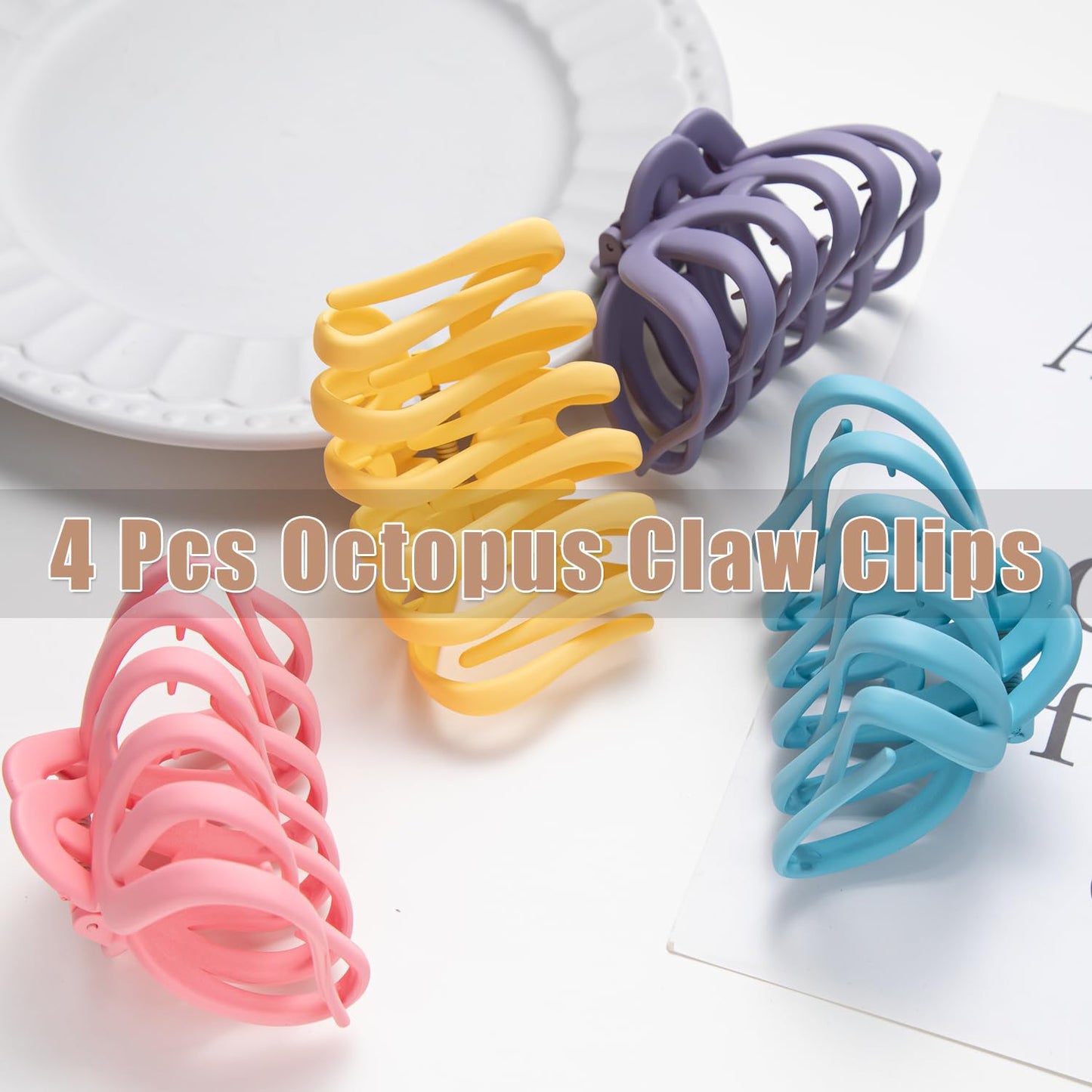 4 Pcs Octopus Claw Clips Matte Hair Clips Octopus Hair Claw Clips for Women 3.8" Large Hair Claw Clip for Women Strong Grip Non-slip Jaw Clip for Thick,Multiple Colors