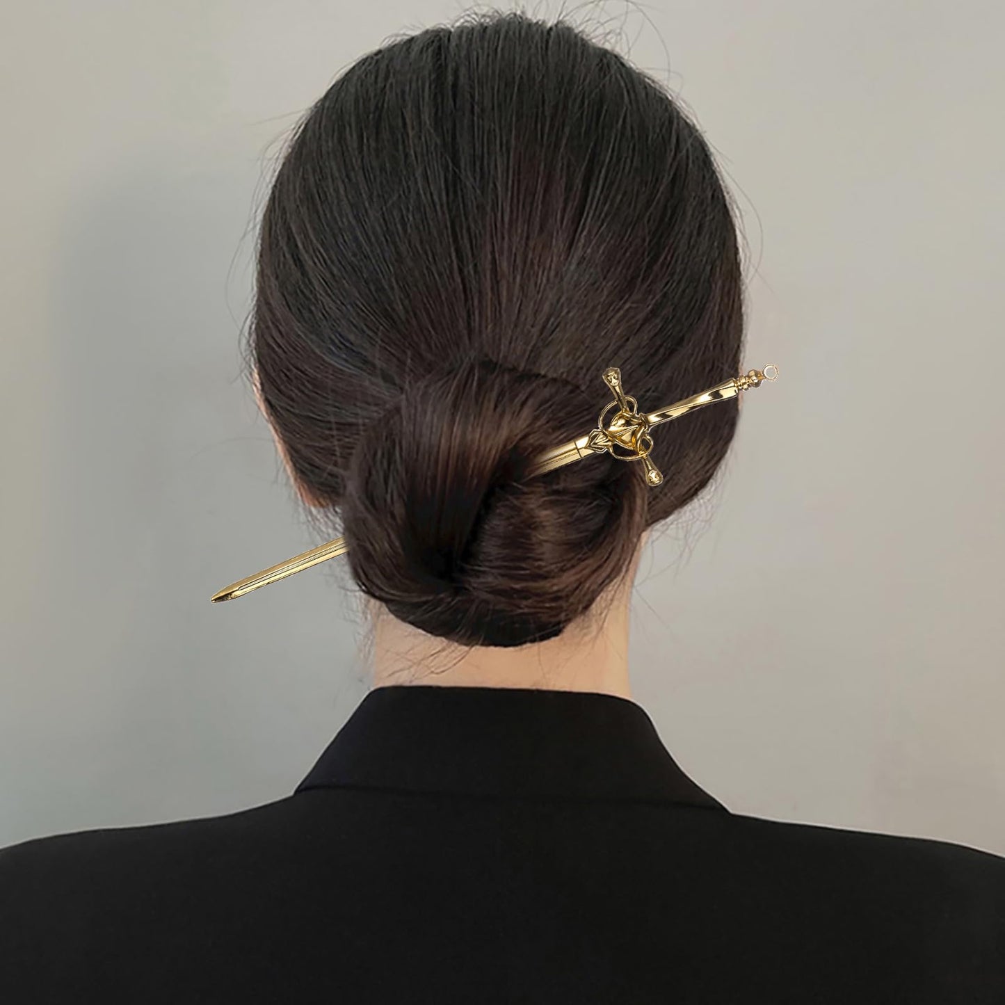 2pack 14K Golden Sword Styling Pins Black Wicca Witch Hair Stick Slide Renaissance Festival Hair Acceossories for Women 09